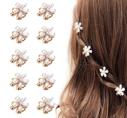 Korean Pearl Mini Flower Claw Clips Set